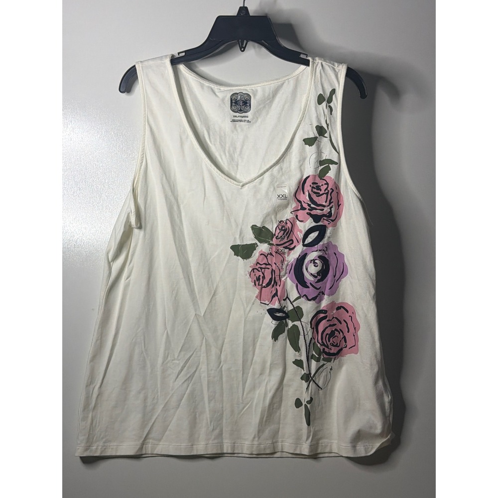 Tommy Hilfiger Womens XXL White Floral Rose V-Neck Tank Top Rhinestone NWT